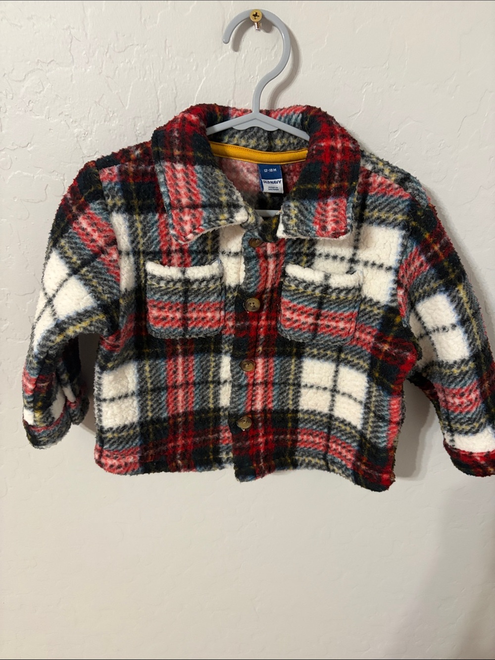 Old Navy Red Black Cream Plaid Fleece Jacket for Kids